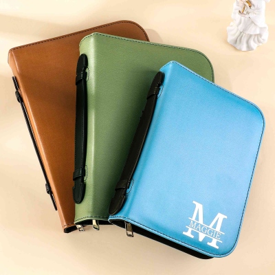 Personalized Leather Bible Cover, Custom Religious Book Case, Large Bible Carrying Bag with Handle, Bible Study Supplies, Christian Gift for Women/Men