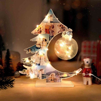 Custom Family Photo Collage Christmas Tree LED Night Light, Family Photo Night Lamp with Base, Home Decor, Christmas Gift for Family/Couple/Friends
