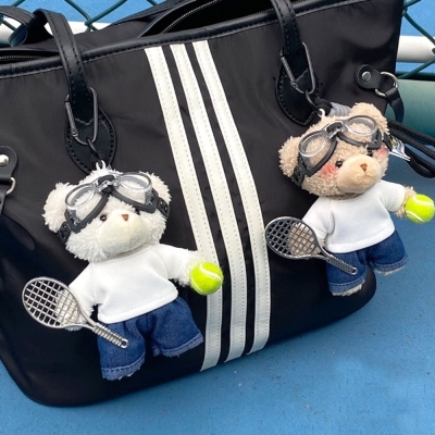 Personalized Name Tennis Ball Bear Keychain with Carabiner Clip, Cute Bear Toy Bag Charm, Tennis Accessories, Gift for Tennis Lovers/Players/Teammates