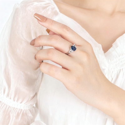 Custom Celestial Ring with Oval Birthstone and Star Accents, Sterling Silver 925 Ring for Women, Promise Jewelry, Engagement/Birthday Gift for Women