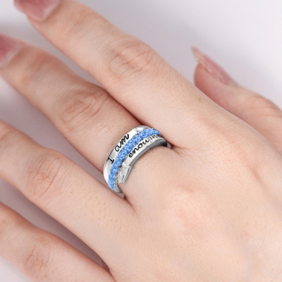 Custom Double Names “I Am Enough” Hug Ring with Birthstone, Sterling Silver 925 Self Love Ring, Inspirational Jewelry, Birthday Gift for Friends/Women
