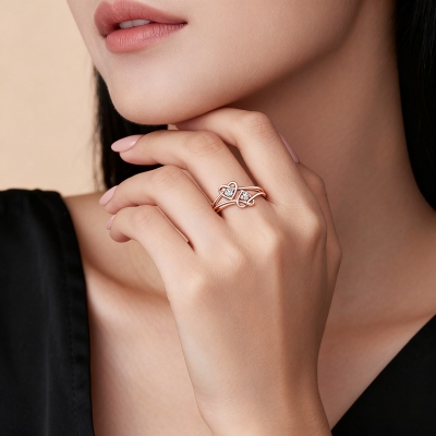 Personalized Double Birthstones Interlocking Heart Ring, Sterling Silver 925 Ring for Women, Birthday/Mother's Day/Anniversary Gift for Her/Mom/Bestie