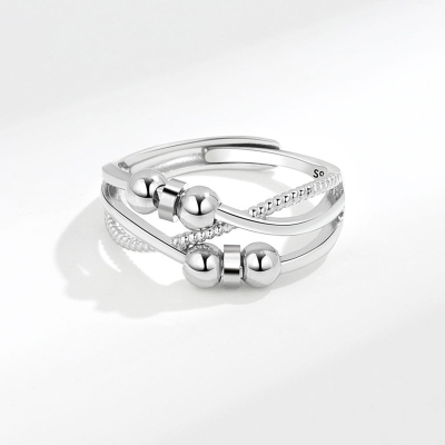 Anti Anxiety Bead Ring, Brass Fidget Ring, Adjustable Rotating Ring, Graduation/Birthday Gift for Men/Women