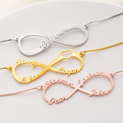 Infinity Means Us, Forever & Always -- Couple & Family Infinity Necklace - Personalized Name 925 Sterling Silver Necklace