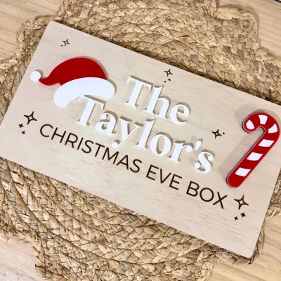 Personlig namnskylt julaftonsask, presentask i trä för 1 december, julaftonslåda, minnessak till familjen, julklapp för barn/familj