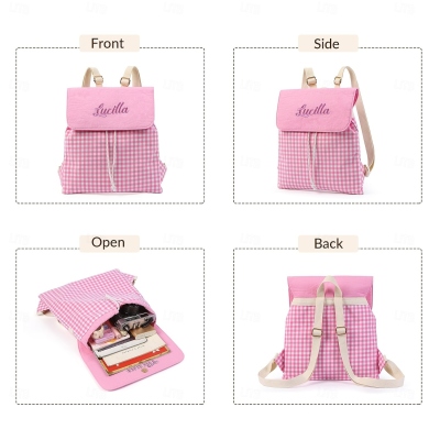 Personalized Embroidered Name Backpack Bag, Large Capacity Flap Book Bag with Drawstring, Travel Organizer, Back to School Gift for Students/Girls/Kids