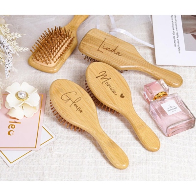 Personalized Engraved Name Wooden Comb for Bridesmaids, Elegant Hair Brush with Ribbon, Bridal Party Favor, Wedding/Proposal/Birthday for Her/Bestie