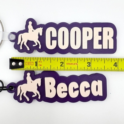 Personalized Equestrian Horse Name Tag Keychain, Youth Sports Team Equipment Keyring, Backpack Charm, Gift for Horse Lovers/Equestrians/Riders