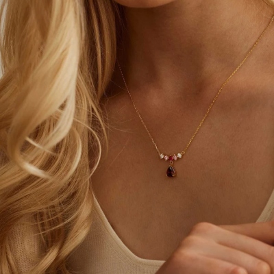 Personalized 2-8 Birthstones Teardrop Pendant Necklace, Dainty Sterling Silver 925 Family Jewelry, Mother's Day/Birthday Gift for Her/Mom/Grandma