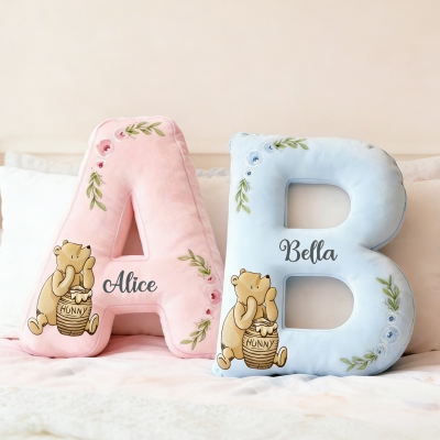 Personalized Name Classic Winnie the Pooh Letter Pillow, Plush Stuffed 3D Alphabet Pillow, Nursery Decor, Easter/Birthday Gift for Kids/Boys/Girls