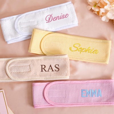 Personligt broderat namn spa-hårband, hudvårds- och sminkhårband, möhippa, skönhetsaccessoar, present till henne/vänner/brudtärna