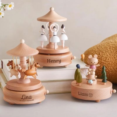 Personalized Wooden Music Box with Name, Handcrafted Vintage Musical Keepsake, Nursery Decor, Baby Shower/Birthday/Anniversary Gift for Newborns/Kids