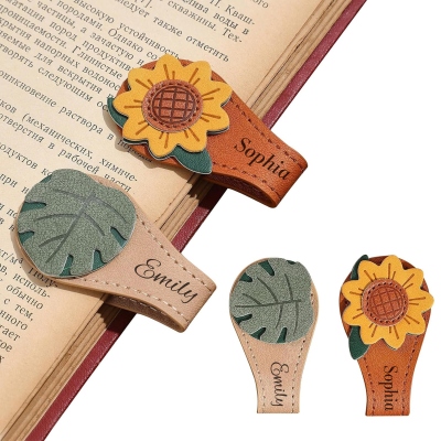 (Set of 2pcs)Personalized Name Vintage Floral Bookmark, Magnetic Leather Bookmark Clip, Reading Accessories, Birthday Gift for Book Lovers/Teachers