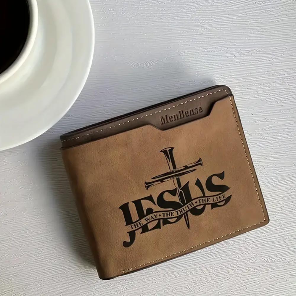 Men's PU Leather Simple Wallet with Jesus Pattern