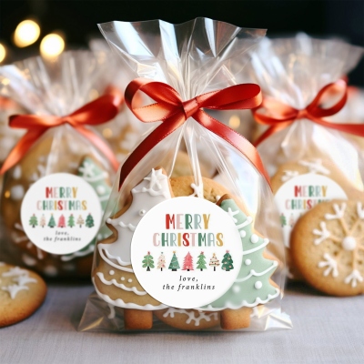 Personliga God Jul-klistermärken med efternamn, dekaler för ask/paket/kuvert, festgåva, etiketter för högtider, julklapp för familj/barn