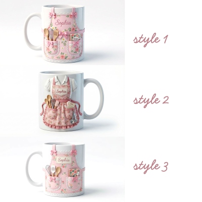 Personlig 3D-blommig matlagningsmugg med namn, keramisk kockdekoration, kaffemugg med varm choklad och realistiska tillbehör, mors dag-present till bakning, mamma