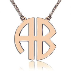 Two-Initial Block Monogram Pendant Necklace Solid Rose Gold
