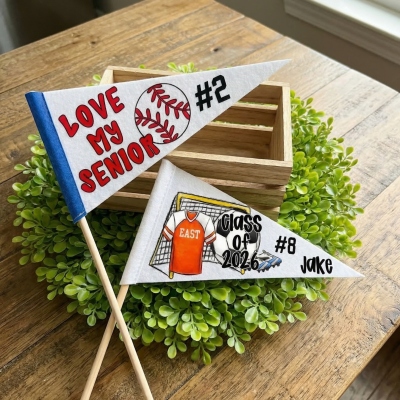 Custom Soccer/Baseball/Golf Graduation Pennant Flag with Name & Number, Felt Sport Flag, Graduation Party Favor, End of Season Gift for Graduates/Kids
