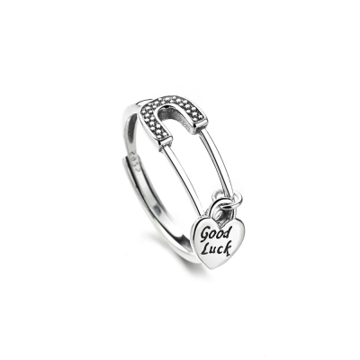 Personalized Pin Heart Charm Ring, Adjustable Opening Sterling Silver 925 Ring, Birthday/Anniversary/Graduation Gift for Mom/Sister/Lover/Best Friend