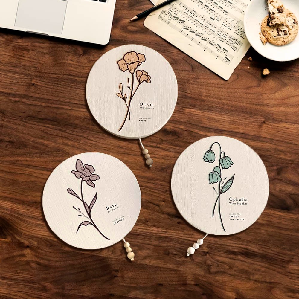 Personalized Birth Flower Music Wall Hanging, Pull String Music Box