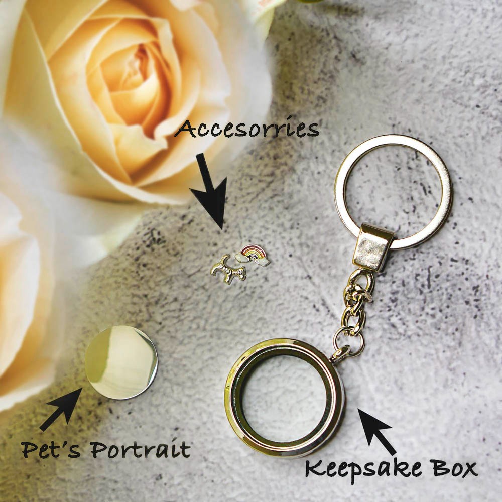 Pet Hair Keepsake Fur Locket Keychain, Pet Portrait Name Keychain