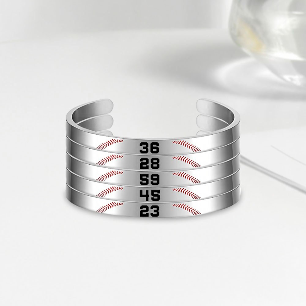 Custom Baseball Number Bracelet, Stainless Steel Baseball Jewelry