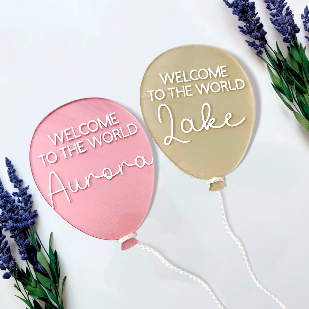 Personalized Balloon Acrylic Disc, Plaque, Baby Announcement, Name Announcement, Welcome to the World