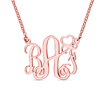 Initial Monogram Heart Necklace Rose Gold Plated Silver 925