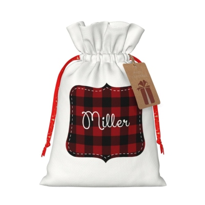 Personalized Buffalo Check Gift Bag, Custom Name Christmas Gift Bag, Candy & Cookies Storage Bag, Christmas Decor, Christmas Gift for Kids/Family