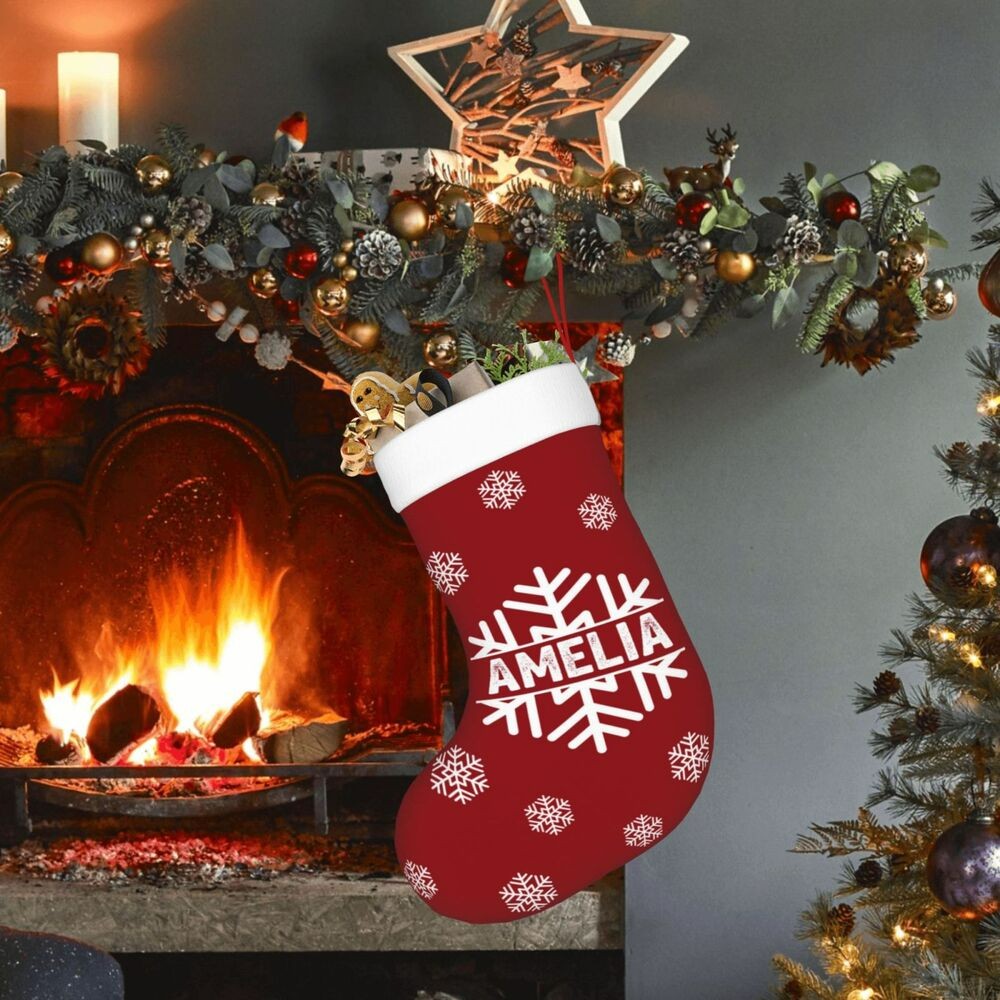 Bas de Noël en forme de flocon de neige avec nom personnalisé, décoration d'arbre de Noël, décoration de la maison, cadeaux d'hiver, cadeaux de Noël, cadeaux pour enfants/maman/famille
