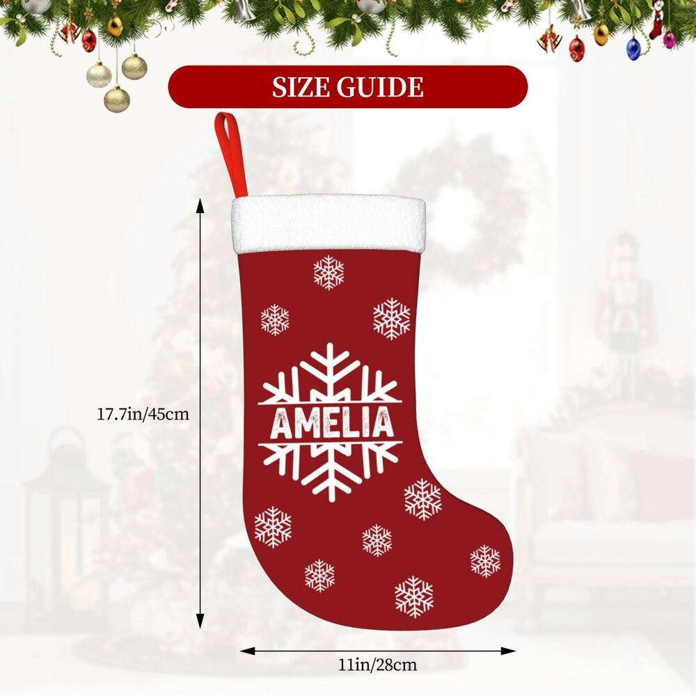 Calze di Natale con fiocco di neve con nome personalizzato, decorazione dell'albero di Natale, decorazioni per la casa, regali invernali, regali di Natale, regali per bambini/mamma/famiglia