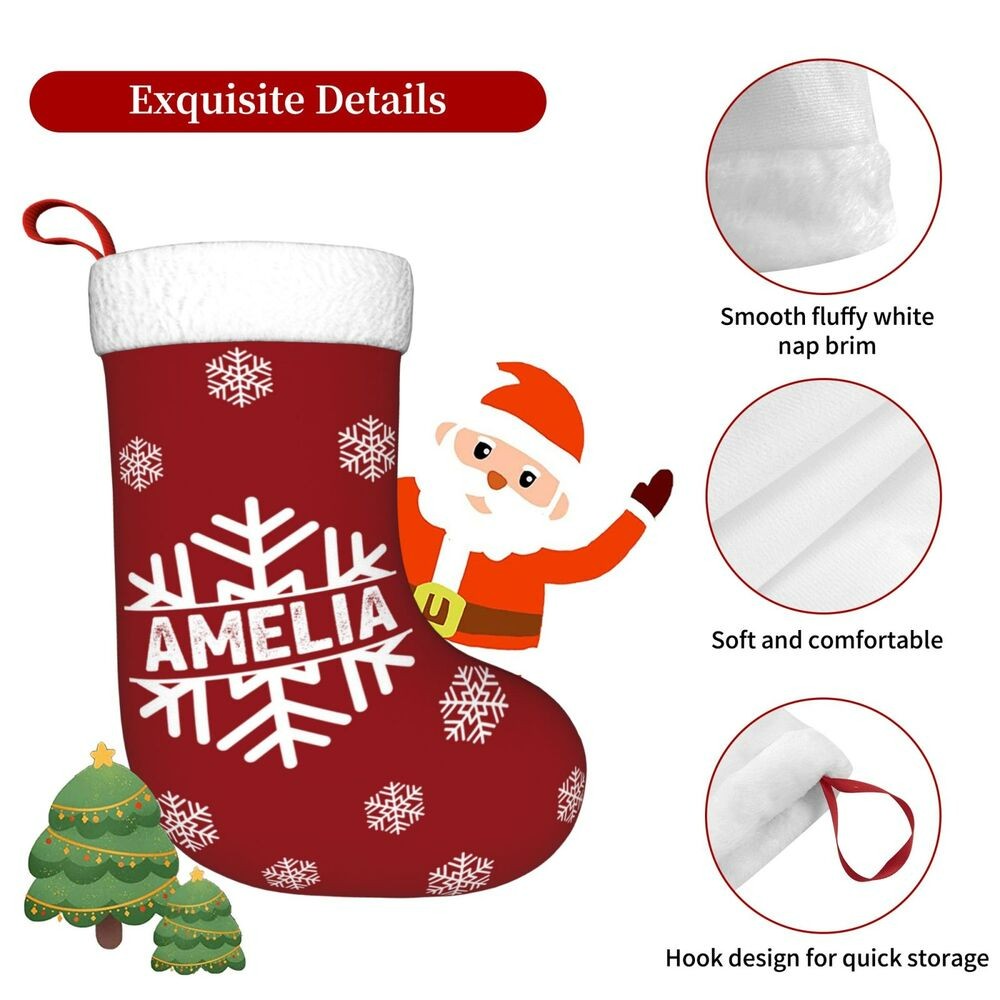 Calze di Natale con fiocco di neve con nome personalizzato, decorazione dell'albero di Natale, decorazioni per la casa, regali invernali, regali di Natale, regali per bambini/mamma/famiglia