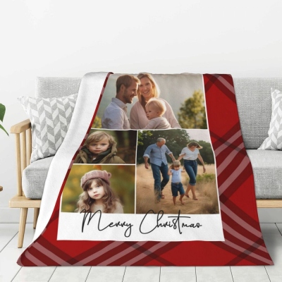 Personlig klassisk buffelrutfilt, anpassad minnesfilt med foto och namn, julfilt, juldekoration, julklapp till mamma/familj