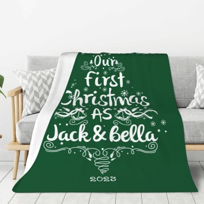Personalized Name First Christmas Blanket, Custom Cozy Flannel Blanket, Room Decor, Christmas Decoration, Christmas Gift, Gift for Grandmom/Mom/Family