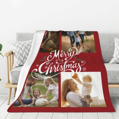 Personalized Photo Christmas Blanket, Custom Family Memorial Blanket, Christmas Blanket, Christmas Decoration, Christmas Gift for Family/Couple/Her