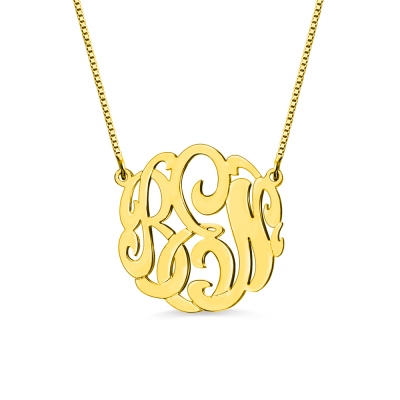 18K Gold Plated Large Monogram Necklace Hand-painted
