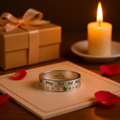 Personalized Birthstone Ring with Commemorative Date, Sterling Silver 925 Ring for Women, Holiday Jewelry, Christmas Gift for Family/Couple/Her