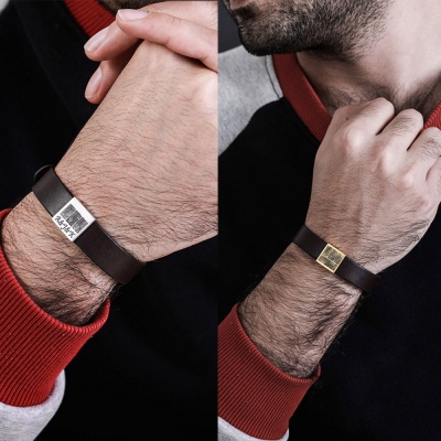 Personalized Fingerprint Men's Leather Bracelet