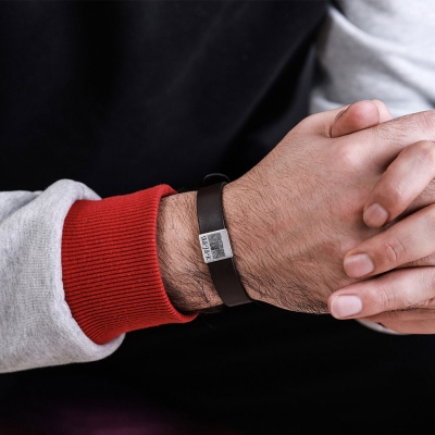 Personalized Men's Leather Bracelet with Three Fingerprints