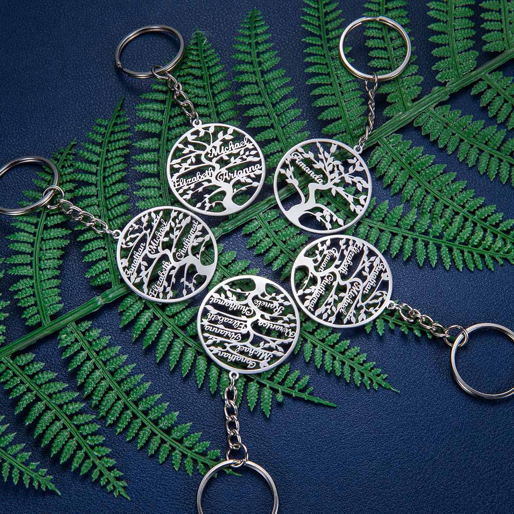 Personalized 1-13 Name Life Tree Keychain
