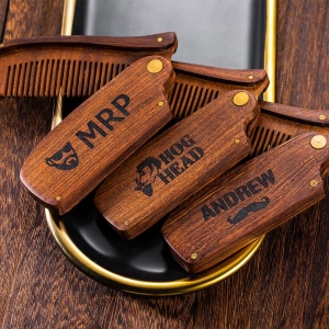 Engraved Wooden Beard Comb for Men