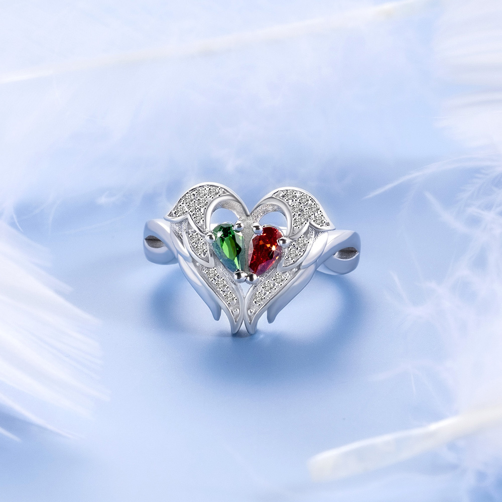 Personalized Angel Wings Birthstone Ring & Necklace