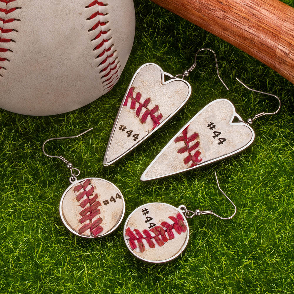 Colar / brincos de couro de beisebol personalizados e joias esportivas