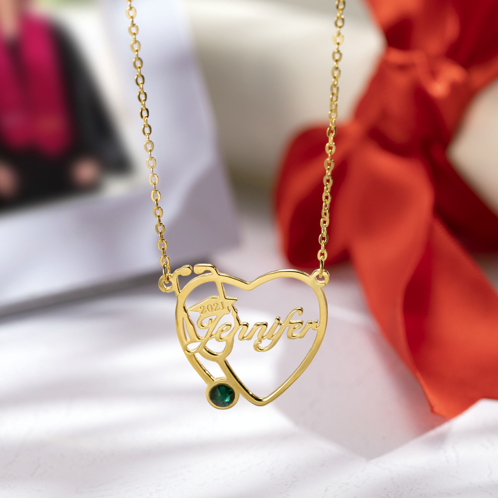 Personalized Heart Stethoscope Name Necklace