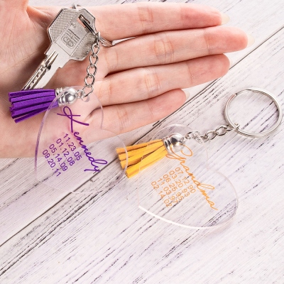 Personalized Mommy Tassel Keychain with Dates