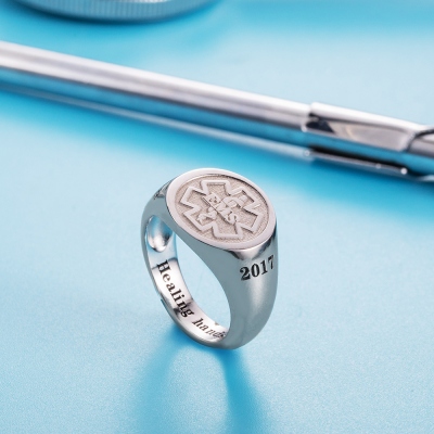 Personalized Caduceus Medical Signet Ring