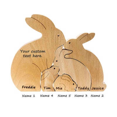 Custom Easter Rabbits Family Wooden Bunny Puzzle