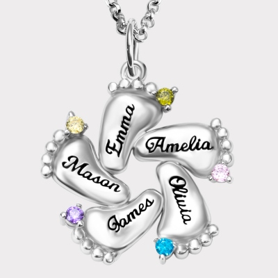 5 Baby Feet Birthstones Necklace for Mother