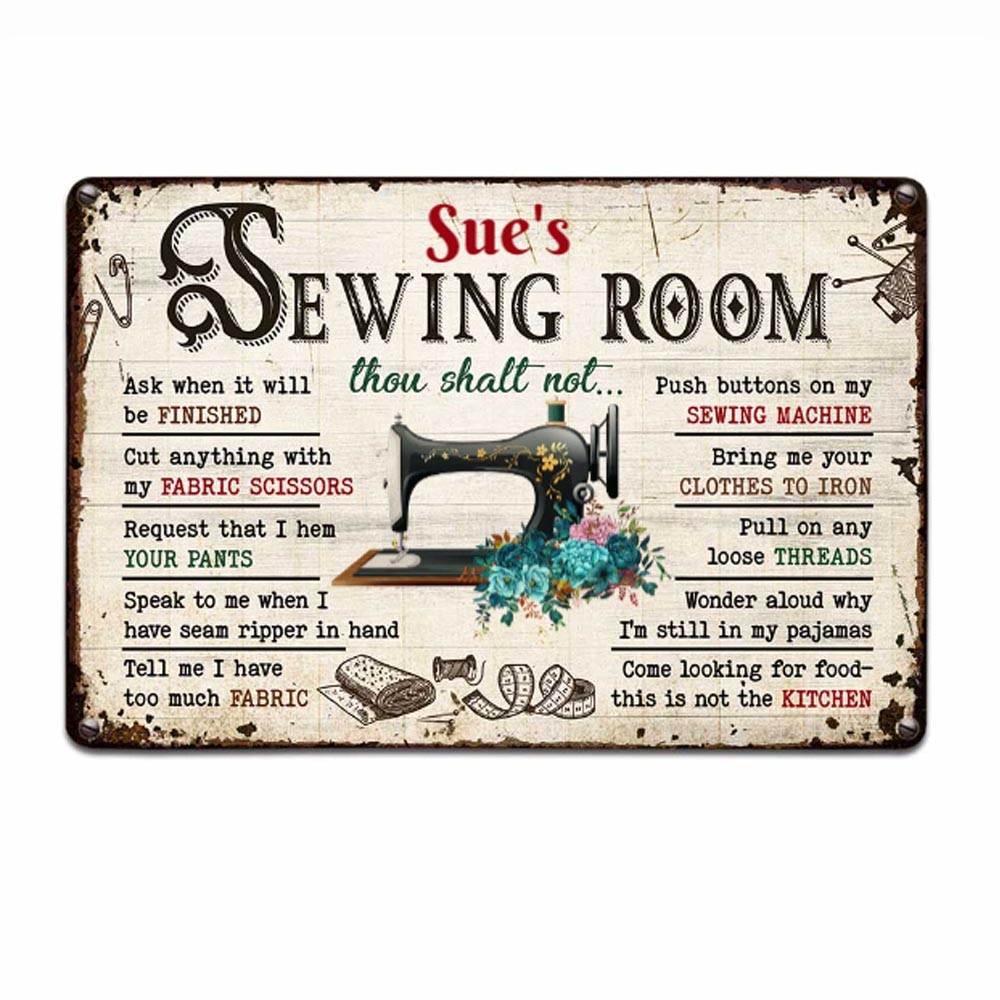 Custom Sewing Room Rules Metal Sign