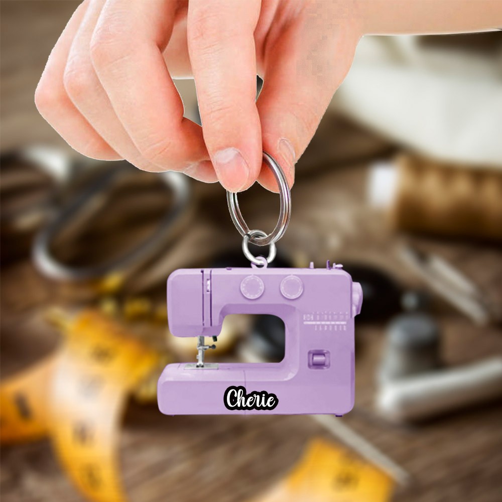 Custom Sewing Machine Keychain, Seamstress Keyring, Inspirational